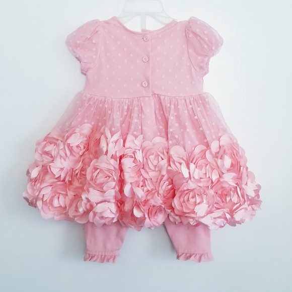 Nannette Baby Peach Rosettes 2-Piece Set Dress and Leggings Baby Girl's 3-6M - Picture 5 of 12